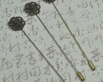 20 Antique Bronze Brooch Pins with Glue Pad, Hat Pins (07-36-710)