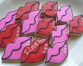SMOOCHES - Lip Decorated Cookie Favors - Valentines Day Decorated Cookies - 1 Dozen Il_170x135