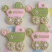 Reserved for Cathleen---PINK and SAGE Baby Shower Cookies - Baby Carriage Cookies - Baby Bib - Baby Bottle - Baby Rattle - 1 Dozen