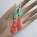 Frida Kahlo - Egyptian Heiroglyph Hand Earrings - Light Teal Rectangular Bead & Silver Tone