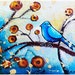 Whimsical Blue Bird Painting Original Folk Art Wall Decor - Acrylic on Canvas - Blue 8x10