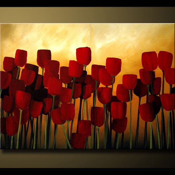 Red Floral Wall Art Painting on Canvas Large Wall Art Tulip