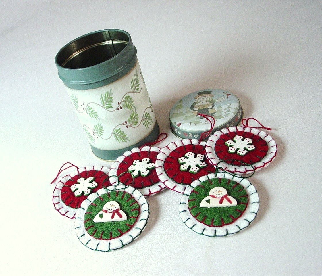 Hand Sewn Christmas Ornaments with Ceramic Buttons and Storage