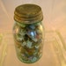 Vintage Old Shabby Chic Aqua Mason Jar Full of Vintage Buttons - aka a Jar O Buttons