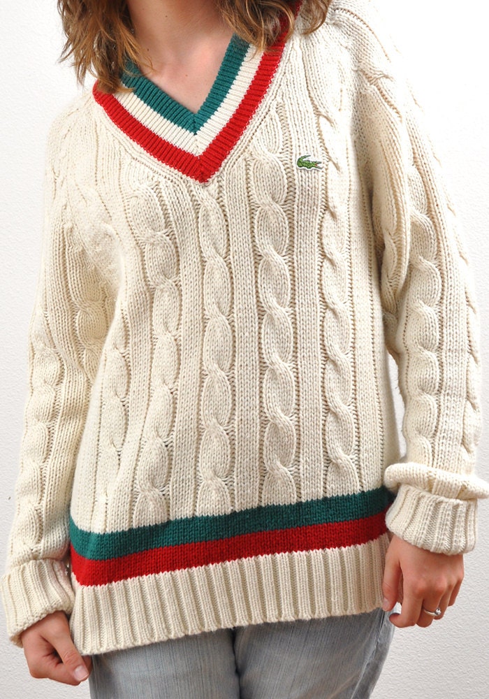 Vintage Lacoste Tennis Sweater Cable Weave Vee Long Sleeve | Free ...