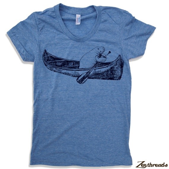 Womens MANATEE in a Canoe T Shirt hand screen by ZenThreads