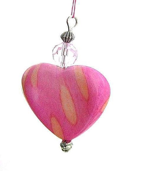 Pink Heart Ornament for Girl's Bedroom, Baptism Gift, Rear View Mirror Charm, Valentines