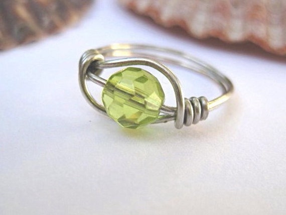 Petite birthstone ring August peridot green by SunshineDaydreamz