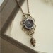 Typewriter Key Jewelry - Black Letter S Vintage Typewriter Key Necklace. Antiqued Brass Filigree with Bronze Crystal. Rustic Jewelry.