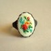 Vintage Rose Cameo Ring Vintage Flower Limoge Cabochon Oxidized Brass Adjustable