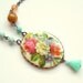 Colorful Floral Rose Limoge Cameo Necklace Vintage Beads Cabochon