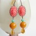 Pink Rose Bud Earrings Vintage Carved Flower Cabochons Coral Pink Orange Floral Dangles