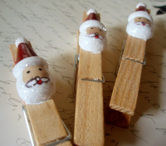 Items similar to Clothespins Glittery Santa Claus Clothes Pins to