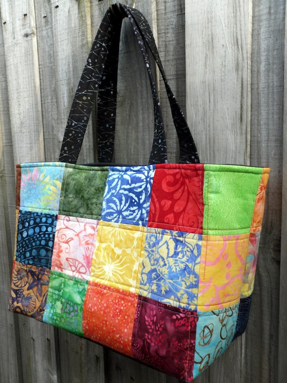 Batik Patchwork Quilted tote Beach Bag by QuiltingDiva on Etsy