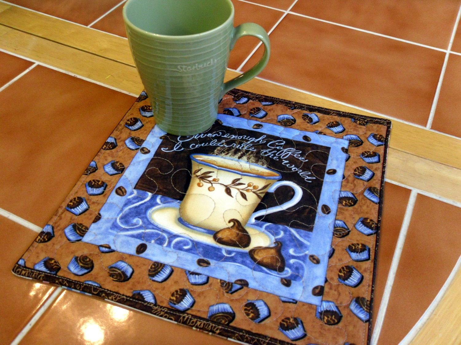 Coffee fabric Mug Rug or Candle Mat Oversized Coaster