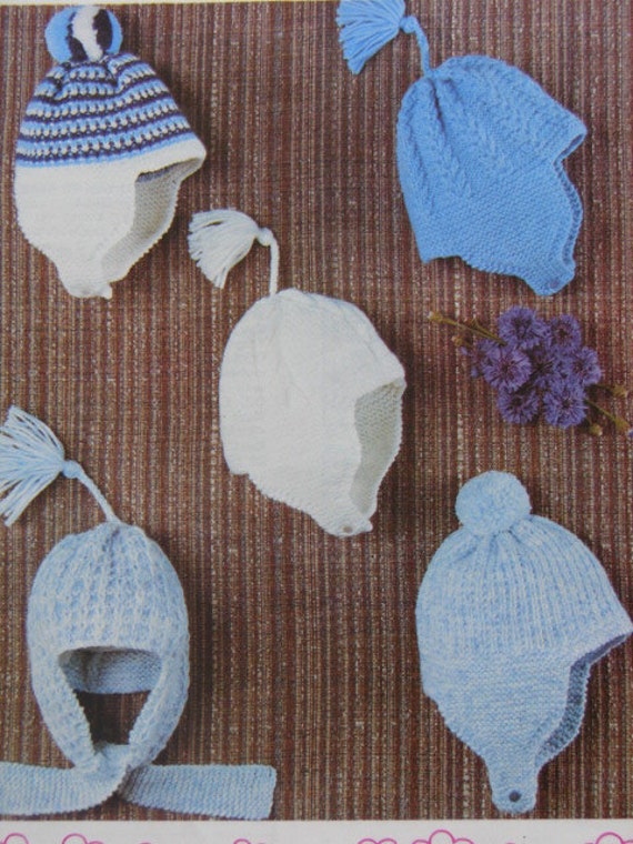 PDF Knitting Pattern Baby Boys Knitted Helmets x 5 designs