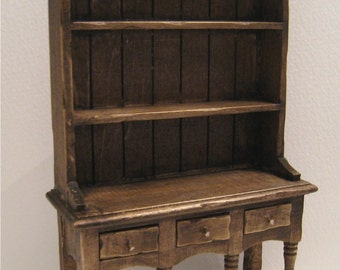Miniature Kitchen Hutch, Dollhouse Dresser,dark oak hutch, twelfth scale, dollhouse miniature