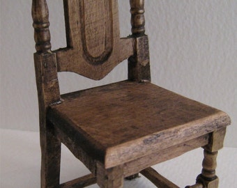 Dollhouse chairs, two chairs, country style, Tudor style, dark oak stain, rustic chair, twelfth scale, dollhouse mini, dollhouse furniture
