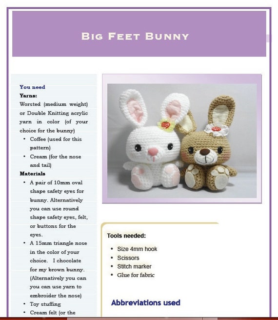 PDF Amigurumi Pattern: Big Feet Bunny