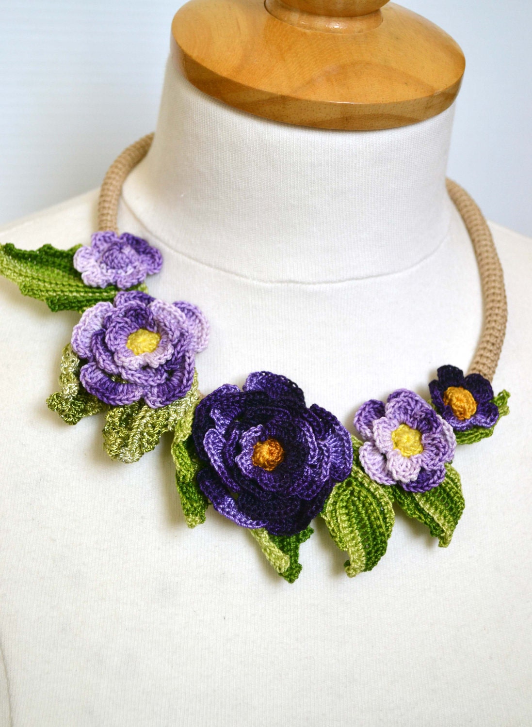 Purple crochet necklace choker flower floral by FlowersbyIrene
