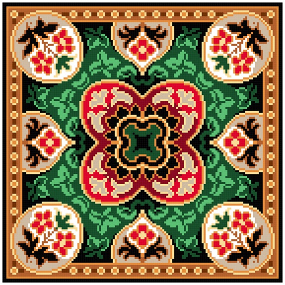 Flower rug. Cross stitch pattern. Instant download PDF.