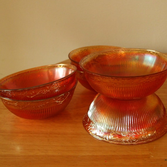 Marigold Carnival Glass Berry Bowls Set of 6