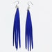 Vibrant Royal Blue Suede Leather Fringe Earrings w/ Silver Plated Ear Wires