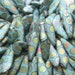 16x5mm Matte Opaque Blue Turquoise with Vitrail Peacock Czech Glass Dagger Beads