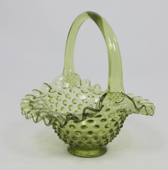 Vintage Green Glass Basket Hobnail with by ilovevintagestuff