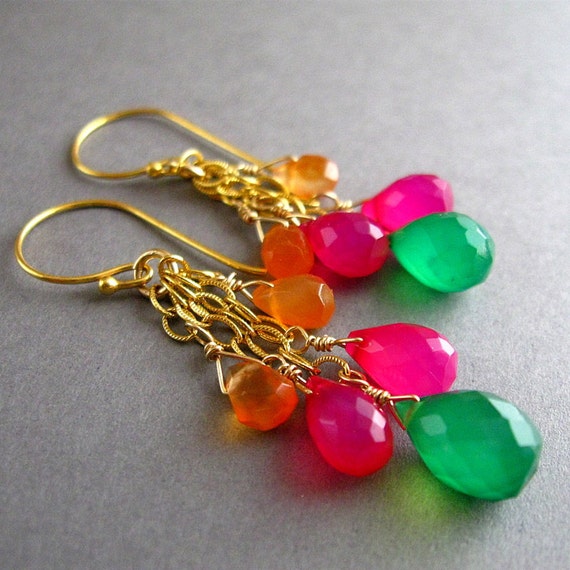 Earrings Colorful Gemstone Dangle Gold Filled by SurfAndSand