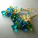 Peacock Chandelier Earrings, Peridot, Topaz and Quartz Gold Plated