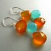 Aqua and Orange Chalcedony Wire Wrapped Sterling Silver Earring