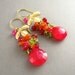Pink Chalcedony, Carnelian, Peridot Wire Wrapped Cluster Gold Leaf Earrings