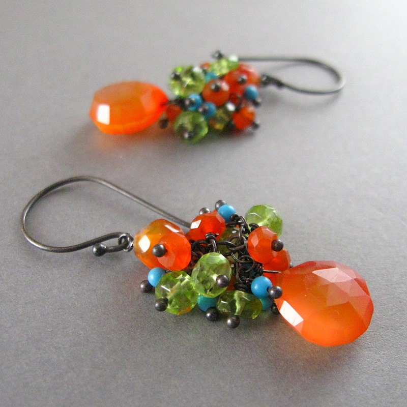 Orange Gemstone Earrings Orange Chalcedony Peridot