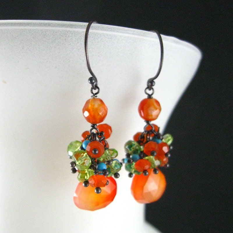 Orange Gemstone Earrings Orange Chalcedony Peridot