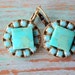 Square Turquoise Round Brass Earrings with Swarovski Crystals