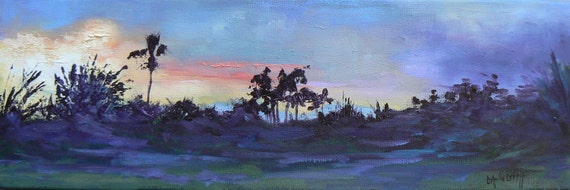 Painting on Sale, Tropical  Sunset Painting, 6x18 Landscape  Painting , Florida Painting,"As Evening Fell", Reduced from 195.00