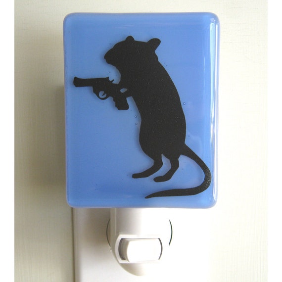 Gerbil With a Gun Fused Glass Night Light Pale Blue