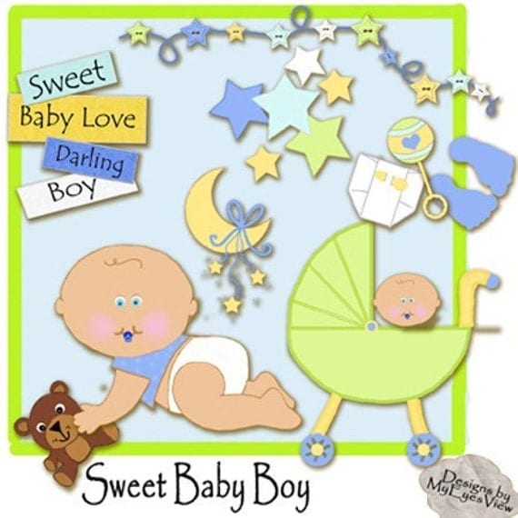 CUTE Baby Boy Clipart Commercial use for Cards Stationary