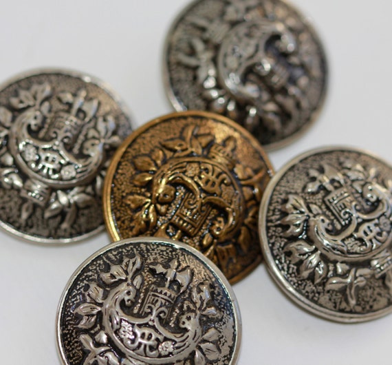 Large Vintage Metal Shank Buttons Medieval Coat of Arms