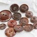Natural Deep Earthy Browns - Vintage - Scored edge - Button Destash - Asst sizes and styles - One Dozen - Two-Holers