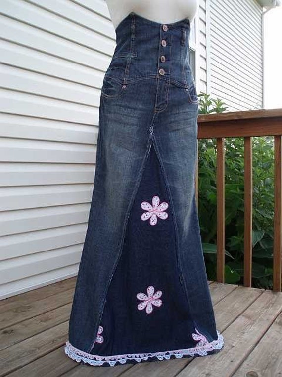 denim skirt and jumper