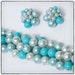 Vintage 60's Blue Beaded Cluster Bracelet and Matching Cip-on Earrings, faux pearl, silver tone, vestiesteam