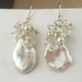 Keishi Pearl Wedding Earrings Opal Crystal Cluster Wire Wrapped Sterling Silver Bridal Earrings