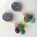 Peacock Druzy Post Earrings Wire Wrapped Gold Fill Multicolor Gemstones Turquoise Peridot Amethyst Drop Earrings