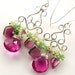 Watermelon Tourmaline Chandelier Earrings Wire Wapped Sterling Silver Tsavorite Handcrafted Filigree