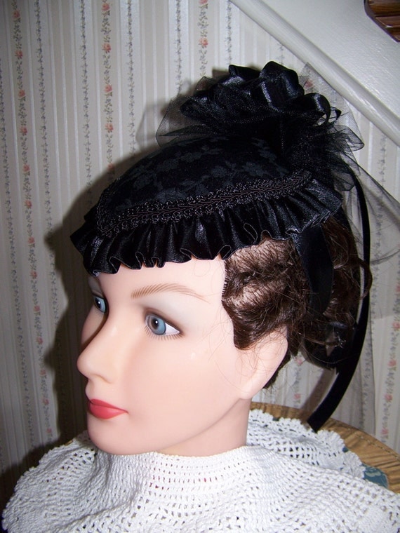 Ladies Civil War Hat VictorianBlack teardrop Brocade with