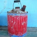 Very Old FunKy Chippy Galvanized RED n BLUE Bail Handled Gas Can Sweeeeet