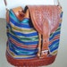 vintage hand tooled RARE etched leather aztec wooven shoulder bag