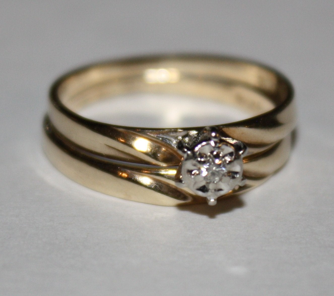 Vintage Diamond Ring 10k Yellow Gold Wedding Set Size 5